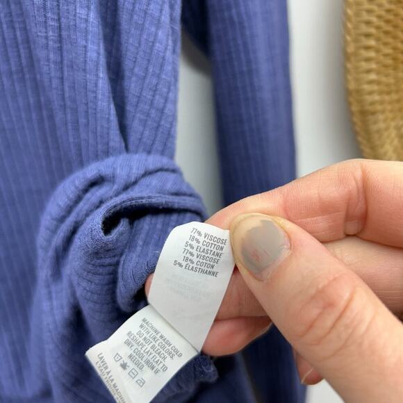Aerie Blue Ribbed Henley Button Oversized Long Sleeve Tee T-Shirt Top XS - Picture 7 of 7